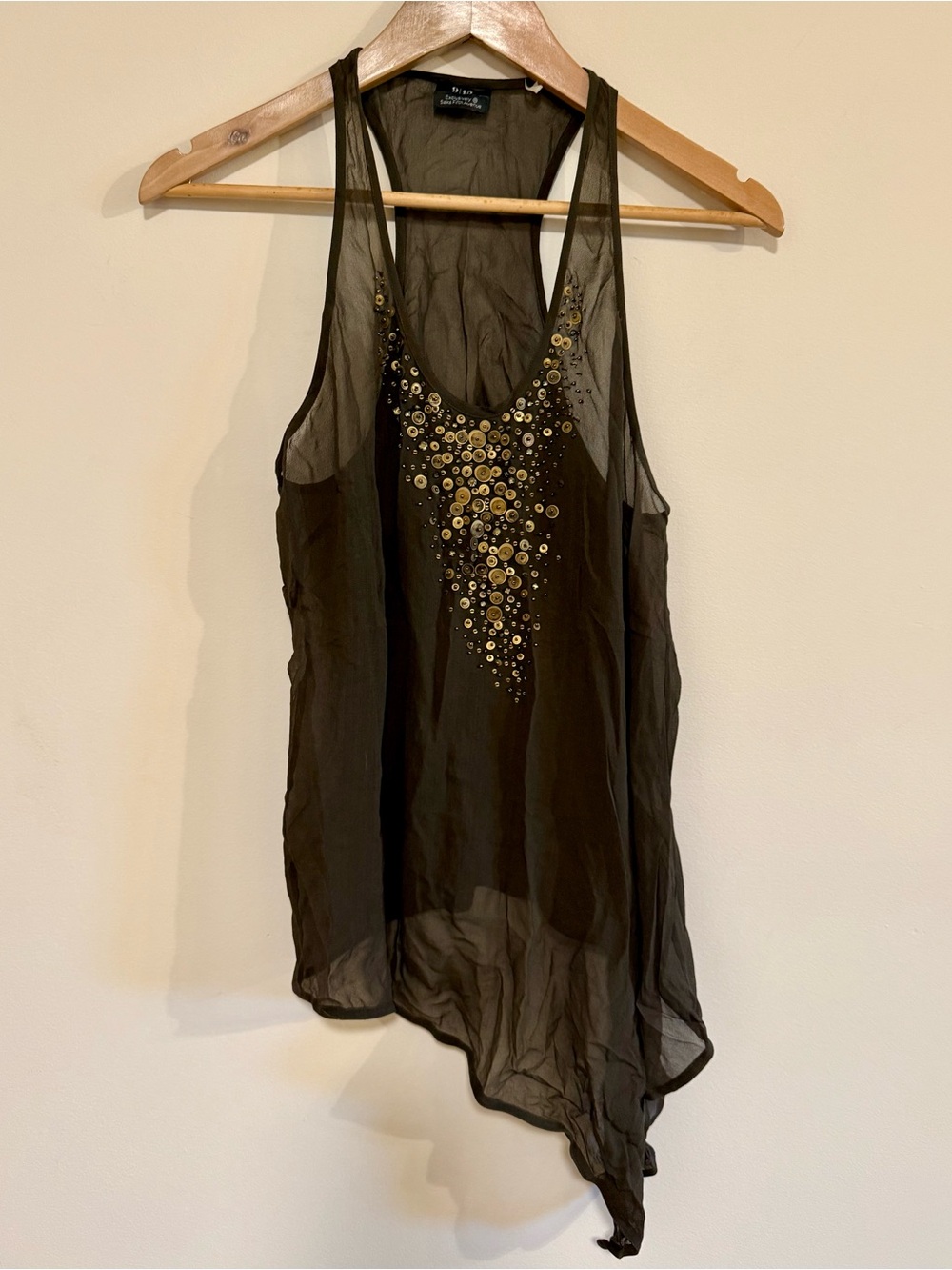 9/15 x Saks Fifth Avenue 100% Silk Sheer Tank with Gold Sequins Size 8